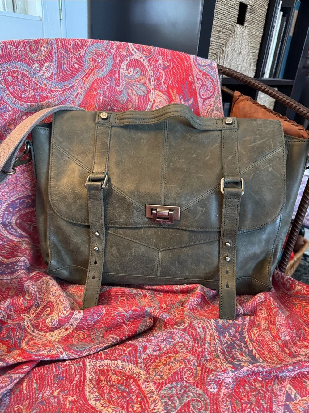 Tylie Malibu Olive Leather Messenger Satchel